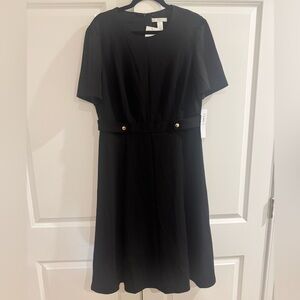 London Times Black Short Sleeve Belted Dress – Size 16